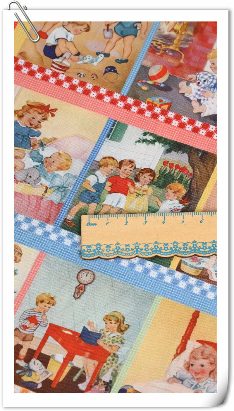 Qotations Retro Little Girls pictures 4 print! 1 Yard Medium Thickness Cotton Fabric by Yard, Yardage Cotton Fabrics for Style Clothes,