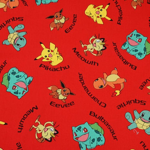 Pokemon Pikachu Red! 1 Yard Plain Cotton Fabric, Fabric by Yard, Yardage Cotton Fabrics for Style Garments, Bags