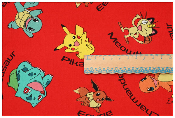 Pokemon Pikachu Red! 1 Yard Plain Cotton Fabric, Fabric by Yard, Yardage Cotton Fabrics for Style Garments, Bags