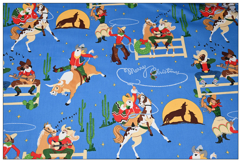 Cowboy Santa Claus Texas Merry Christmas! 1 Yard Medium Weight Printed Fabric, Fabric by Yard, Yardage Fabrics, Children  Kids