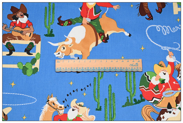 Cowboy Santa Claus Texas Merry Christmas! 1 Yard Medium Weight Printed Fabric, Fabric by Yard, Yardage Fabrics, Children  Kids