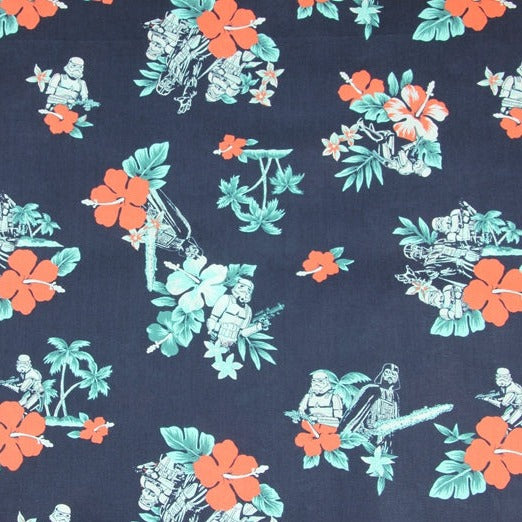 Darth Vader Storm Troopers Star Wars with Flowers blue! 1 Meter Medium Thickness Cotton Fabric, Fabric by Yard, Yardage Cotton Fabrics for  Style Garments