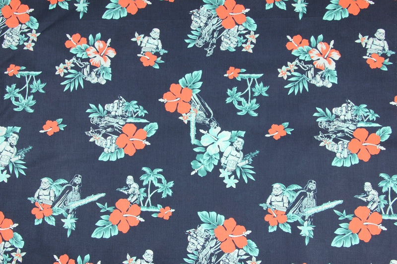 Darth Vader Storm Troopers Star Wars with Flowers blue! 1 Meter Medium Thickness Cotton Fabric, Fabric by Yard, Yardage Cotton Fabrics for  Style Garments