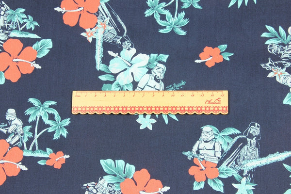 Darth Vader Storm Troopers Star Wars with Flowers blue! 1 Meter Medium Thickness Cotton Fabric, Fabric by Yard, Yardage Cotton Fabrics for  Style Garments