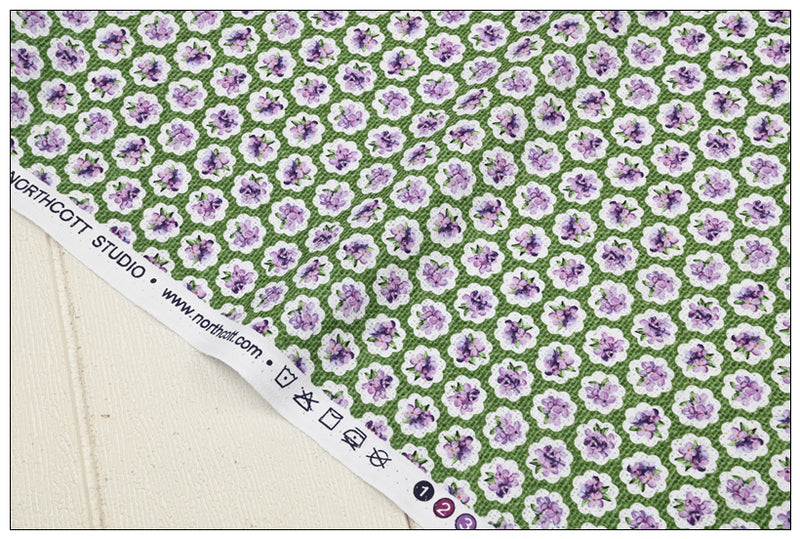 Green and Voilet Small Floral! 1 Yard Medium Weight Plain Cotton Fabric, Fabric by Yard, Yardage Cotton Fabrics for  Style Garments, Bags