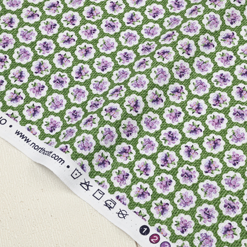 Green and Voilet Small Floral! 1 Yard Medium Weight Plain Cotton Fabric, Fabric by Yard, Yardage Cotton Fabrics for  Style Garments, Bags