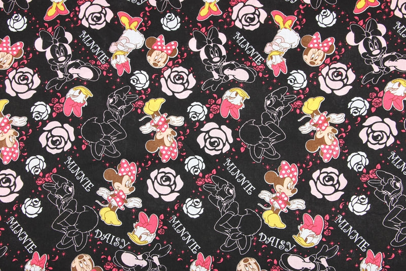 Minnie Mouse and Daisy Duck Flowers Rose black! 1 Yard Plain Cotton Fabric by Yard, Yardage Cotton Fabrics for Style Craft Bags