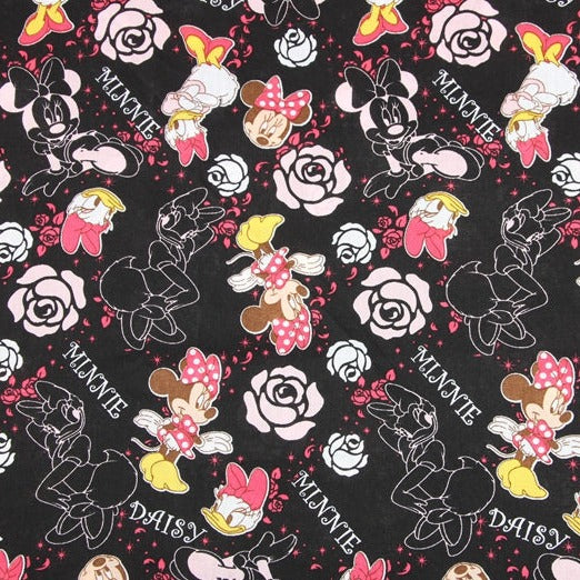 Minnie Mouse and Daisy Duck Flowers Rose black! 1 Yard Plain Cotton Fabric by Yard, Yardage Cotton Fabrics for Style Craft Bags