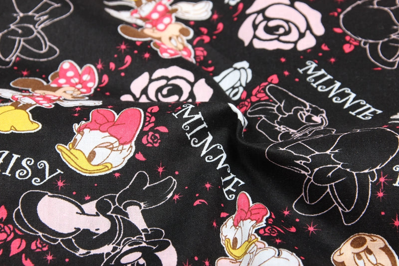 Minnie Mouse and Daisy Duck Flowers Rose black! 1 Yard Plain Cotton Fabric by Yard, Yardage Cotton Fabrics for Style Craft Bags