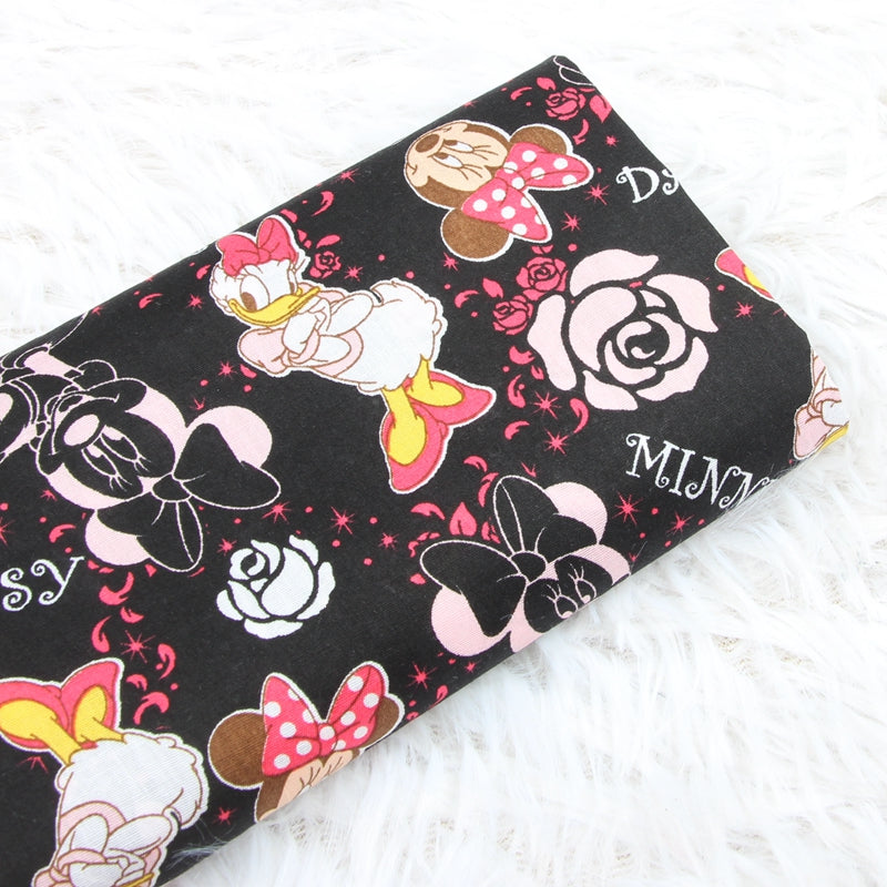 Minnie Mouse and Daisy Duck Flowers Rose black! 1 Yard Plain Cotton Fabric by Yard, Yardage Cotton Fabrics for Style Craft Bags