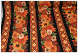 Gold Flowers Trim Striped Floral! 1 Yard Medium Thickness Plain Cotton Fabric, Fabric by Yard, Yardage