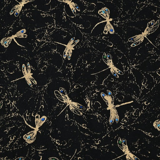 Bronzed Golden Dragon Fly black! 1 Yard Medium Weight Plain Cotton Fabric, Fabric by Yard, Yardage Cotton Fabrics for  Style Garments, Bags