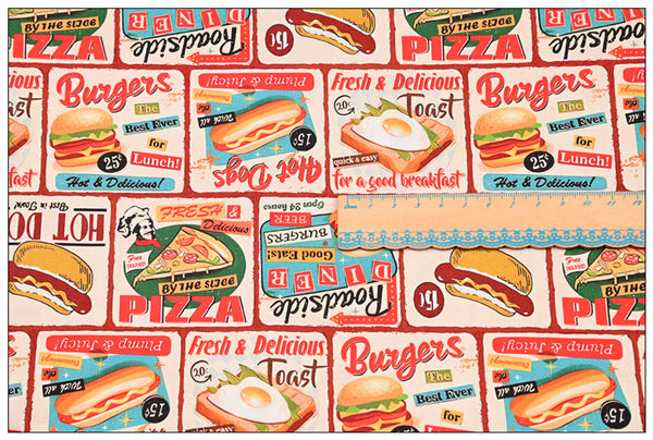 Pizza and Burge Food American Farm Life Themed ! 1 Yard Medium Thickness Cotton Fabric, Fabric by Yard, Yardage Cotton Fabrics for Style Clothes, Bags