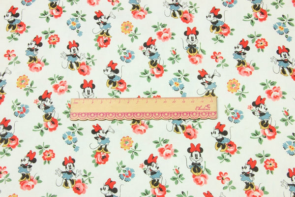 Minnie with Flowers! 1 Yard High Quality Stiff Cotton Toile Fabric, Fabric by Yard, Yardage Cotton Canvas Fabrics for Bags