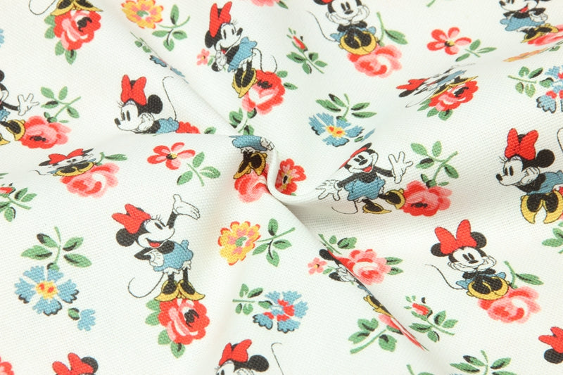 Minnie with Flowers! 1 Yard High Quality Stiff Cotton Toile Fabric, Fabric by Yard, Yardage Cotton Canvas Fabrics for Bags