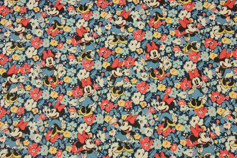 Minnie Mouse with Flowers blue! 1 Yard High Quality Stiff Cotton Toile Fabric, Fabric by Yard, Yardage Cotton Canvas Fabrics for Bags