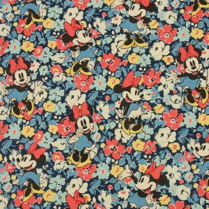 Minnie Mouse with Flowers blue! 1 Yard High Quality Stiff Cotton Toile Fabric, Fabric by Yard, Yardage Cotton Canvas Fabrics for Bags