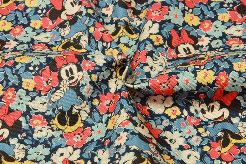 Minnie Mouse with Flowers blue! 1 Yard High Quality Stiff Cotton Toile Fabric, Fabric by Yard, Yardage Cotton Canvas Fabrics for Bags