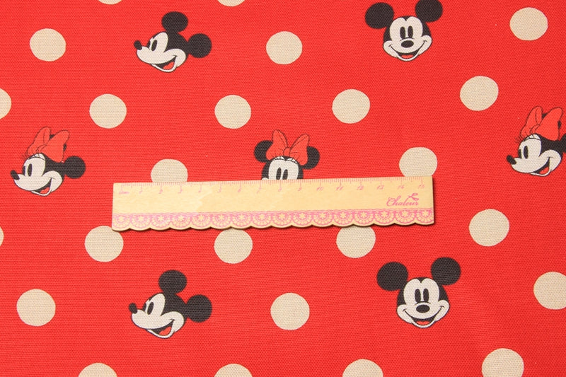 Mickey and Minnie with Polka dots! 1 Yard High Quality Stiff Cotton Toile Fabric, Fabric by Yard, Yardage Cotton Canvas Fabrics for Bags