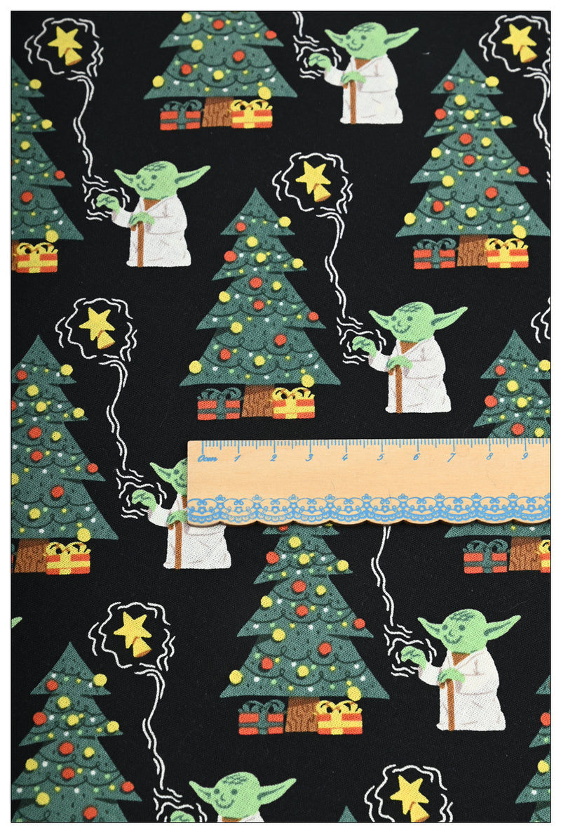 Yoda and Christmas Tree ! 1 Meter Medium Thickness Cotton Fabric, Fabric by Yard, Yardage Cotton Fabrics for  Style Garments