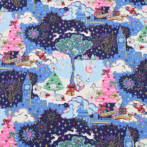 Christmas Season's Greeting English Style Cath Kidston! 1 Meter Stiff Cotton Toile Fabric, Fabric by Yard, Yardage Cotton Canvas Fabrics for Bags English Retro