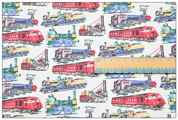 English Style Retro Train Engines Cath Kidston! 1 Meter Stiff Cotton Toile Fabric, Fabric by Yard, Yardage Cotton Canvas Fabrics for Bags English Retro