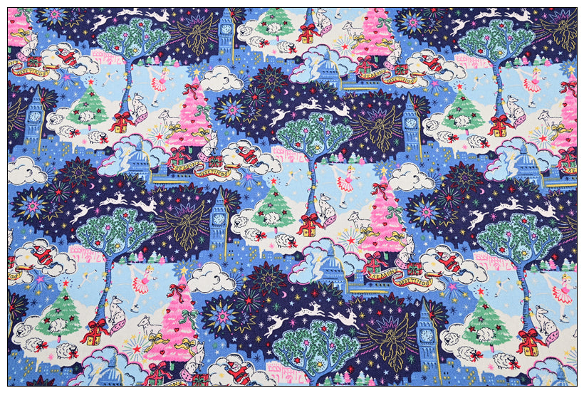 Christmas Season's Greeting English Style Cath Kidston! 1 Meter Stiff Cotton Toile Fabric, Fabric by Yard, Yardage Cotton Canvas Fabrics for Bags English Retro