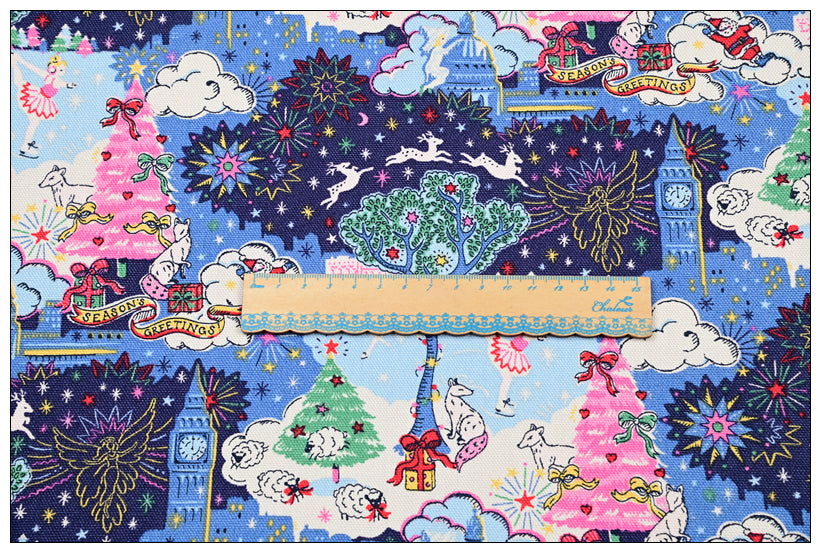 Christmas Season's Greeting English Style Cath Kidston! 1 Meter Stiff Cotton Toile Fabric, Fabric by Yard, Yardage Cotton Canvas Fabrics for Bags English Retro