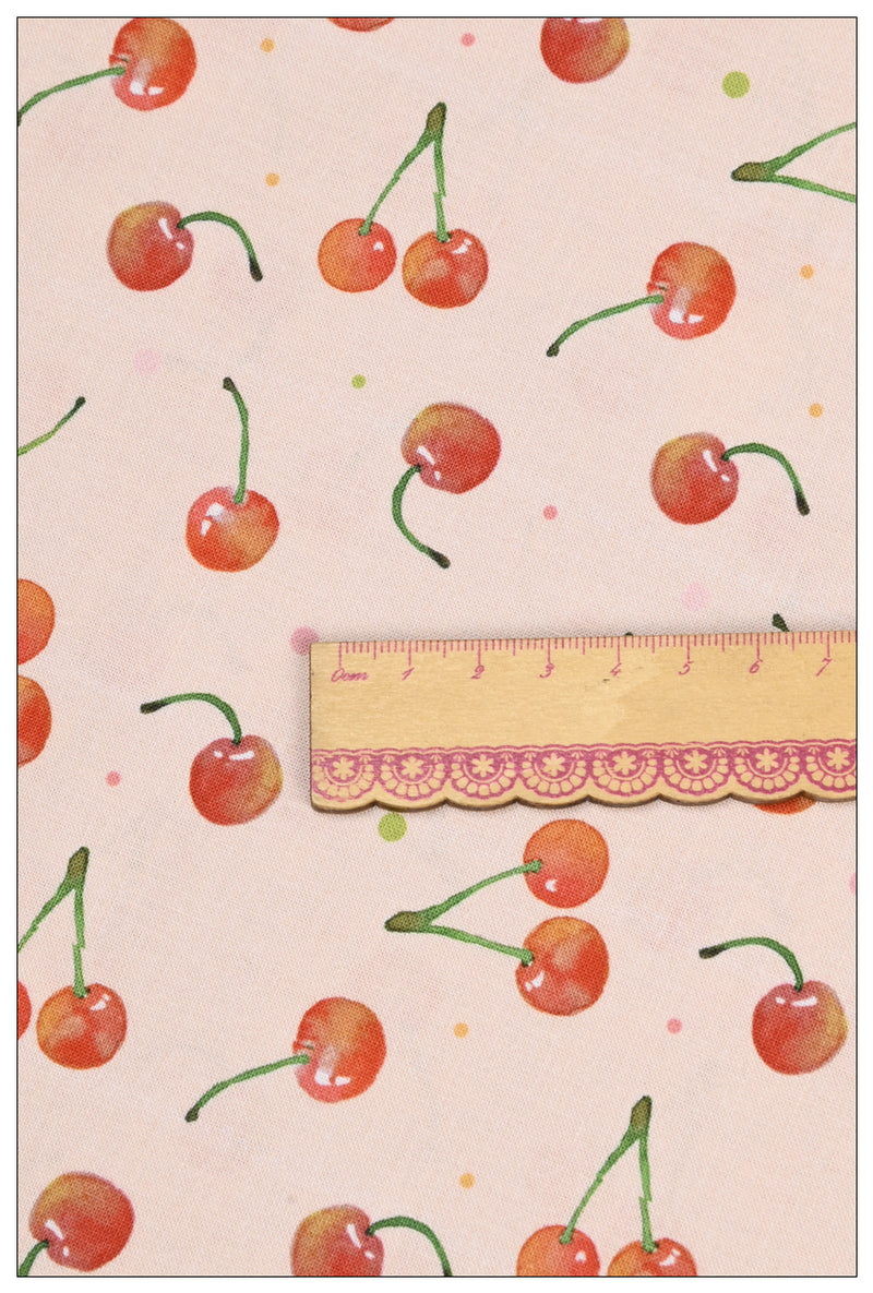 WaterMelon and Cherry 2 Print pink! 1 Meter Medium Thickness Plain Cotton Fabric, Fabric by Yard, Yardage Cotton