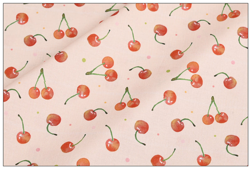 WaterMelon and Cherry 2 Print pink! 1 Meter Medium Thickness Plain Cotton Fabric, Fabric by Yard, Yardage Cotton