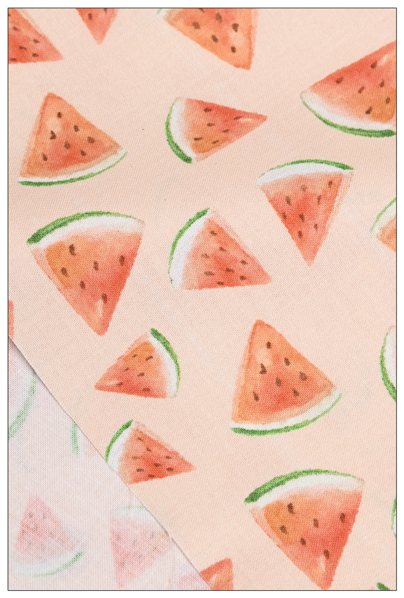 WaterMelon and Cherry 2 Print pink! 1 Meter Medium Thickness Plain Cotton Fabric, Fabric by Yard, Yardage Cotton