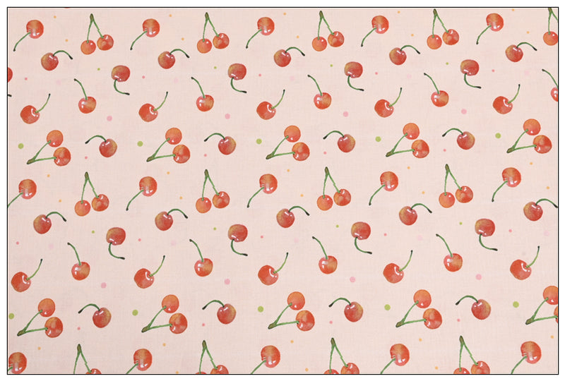 WaterMelon and Cherry 2 Print pink! 1 Meter Medium Thickness Plain Cotton Fabric, Fabric by Yard, Yardage Cotton