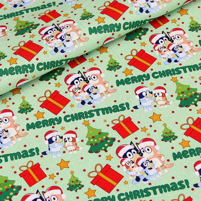 Bluey Bingo the Dog at Christmas! 1 Yard Quality Medium Thickness Plain Cotton Fabric, Fabric Australian