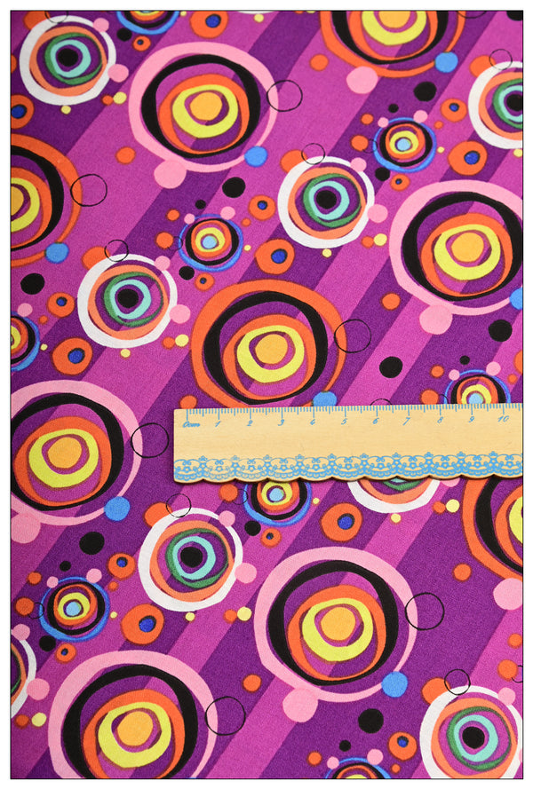 Purple Stripes and Bulbbles! 1 Yard Medium Cotton Fabric by Half Yard for Style Clothes, Bags