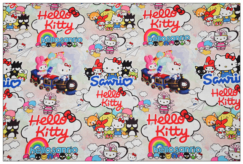 Trains Hello Kitty and Sanrio Friends! 1 Yard Medium Thickness Plain Cotton Fabric, Fabric by Yard, Yardage