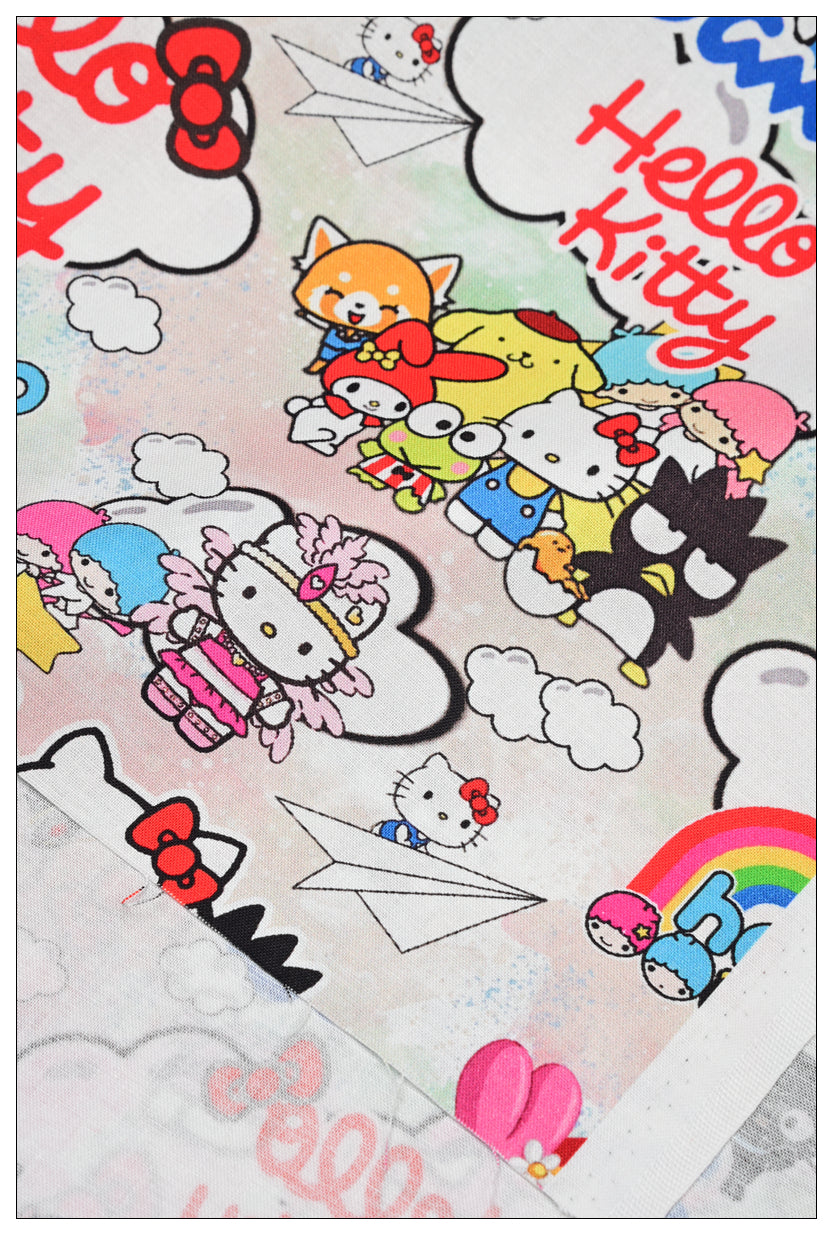 Trains Hello Kitty and Sanrio Friends! 1 Yard Medium Thickness Plain Cotton Fabric, Fabric by Yard, Yardage