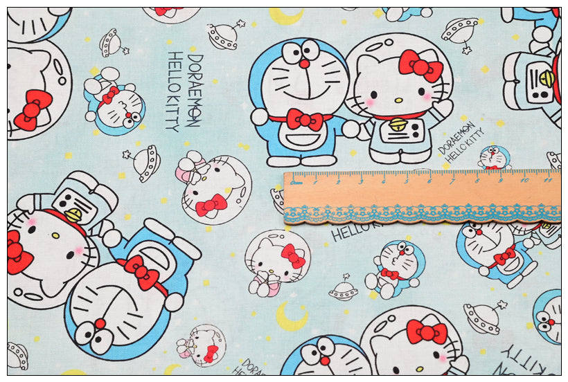 Hello Kitty and Doraemon! 1 Yard Medium Thickness Plain Cotton Fabric, Fabric by Yard, Yardage