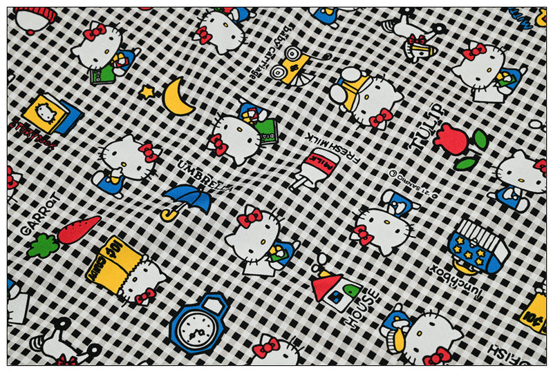 Hello Kitty Plaid 4 colors! 1 Yard High Quality Stiff Cotton Toile Fabric, Fabric by Yard, Yardage Cotton Canvas Fabrics for Bags