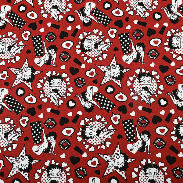 Betty Boop Red Hearts! 1 Meter Medium Thickness Cotton Fabric, Fabric by Yard, Yardage Cotton Fabrics for Style Clothes  Bags 2104