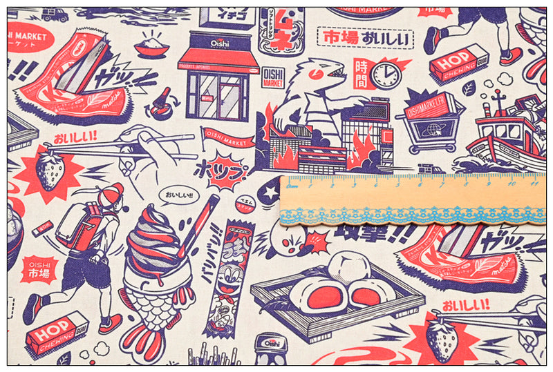 Japanese Style Retro Poster Pictures ! 1 Yard Medium Cotton Fabric, Fabric by Half Yard for Style Clothes, Bags