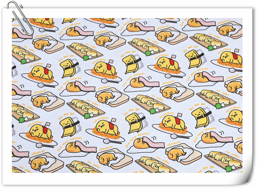 Sushi Japanese Food Egg Cartoon Gudetama White! 1 Yard Printed Cotton Fabric by Yard, Yardage Cotton Fabrics for  Style Garments, Bags