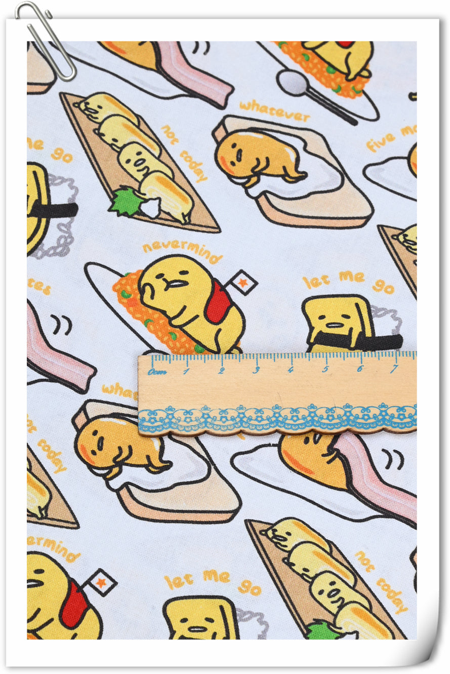 Sushi Japanese Food Egg Cartoon Gudetama White! 1 Yard Printed Cotton Fabric by Yard, Yardage Cotton Fabrics for  Style Garments, Bags