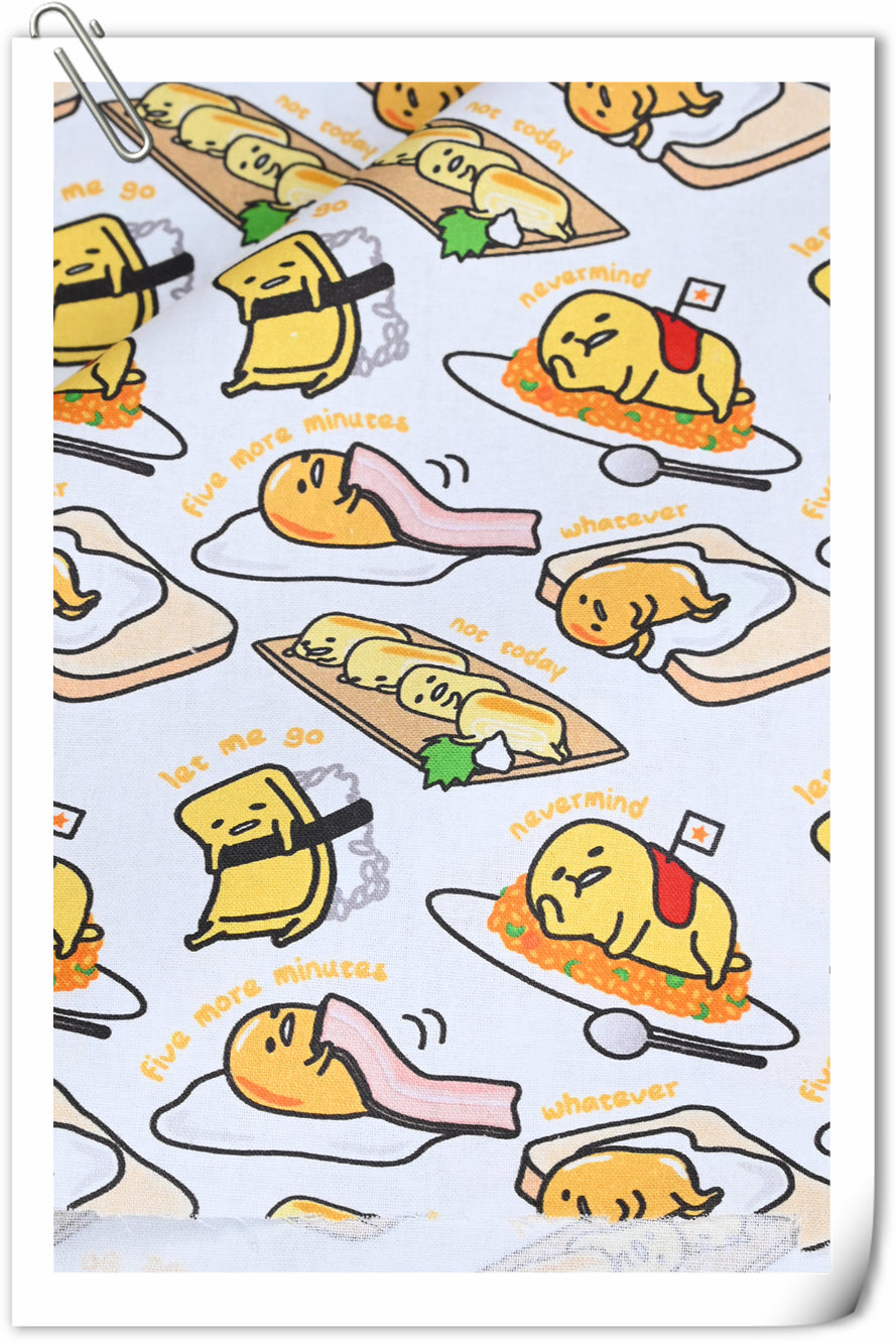 Sushi Japanese Food Egg Cartoon Gudetama White! 1 Yard Printed Cotton Fabric by Yard, Yardage Cotton Fabrics for  Style Garments, Bags