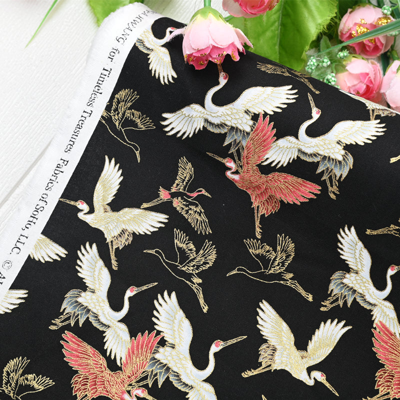 Cranes birds! 1 Yard Medium Thickness Plain Cotton Fabric, Fabric by Yard, Yardage