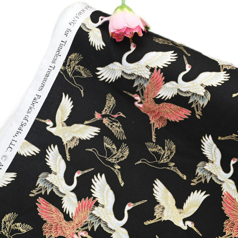 Cranes birds! 1 Yard Medium Thickness Plain Cotton Fabric, Fabric by Yard, Yardage