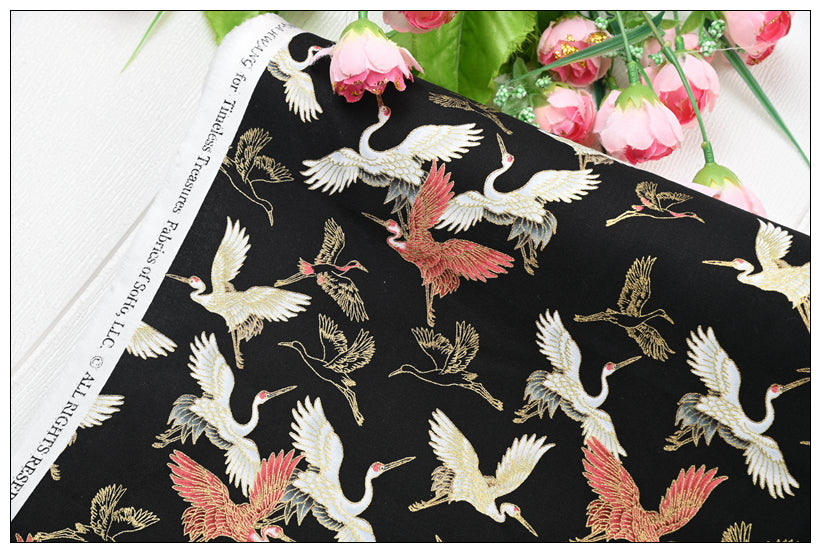 Cranes birds! 1 Yard Medium Thickness Plain Cotton Fabric, Fabric by Yard, Yardage