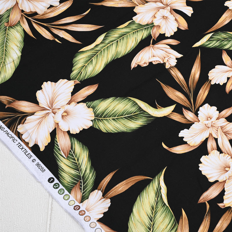 Hawaii Tropical Flowers black! 1 Yard Medium Weight Plain Cotton Fabric, Fabric by Yard, Yardage Cotton Fabrics for  Style Garments, Bags