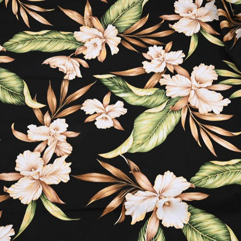 Hawaii Tropical Flowers black! 1 Yard Medium Weight Plain Cotton Fabric, Fabric by Yard, Yardage Cotton Fabrics for  Style Garments, Bags