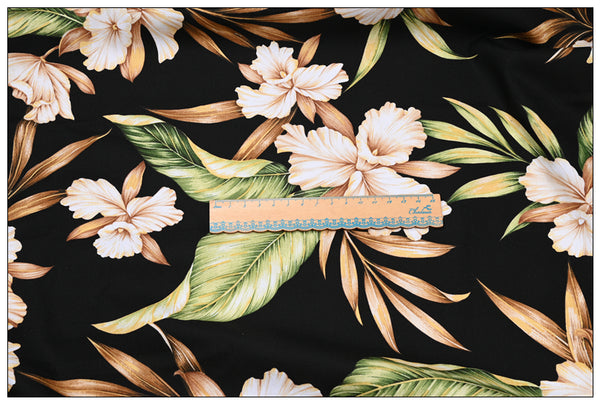 Hawaii Tropical Flowers black! 1 Yard Medium Weight Plain Cotton Fabric, Fabric by Yard, Yardage Cotton Fabrics for  Style Garments, Bags