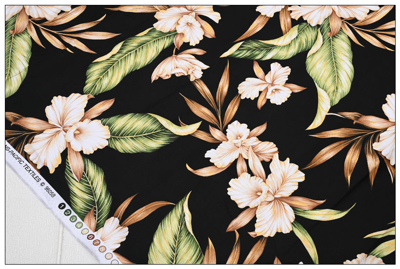 Hawaii Tropical Flowers black! 1 Yard Medium Weight Plain Cotton Fabric, Fabric by Yard, Yardage Cotton Fabrics for  Style Garments, Bags